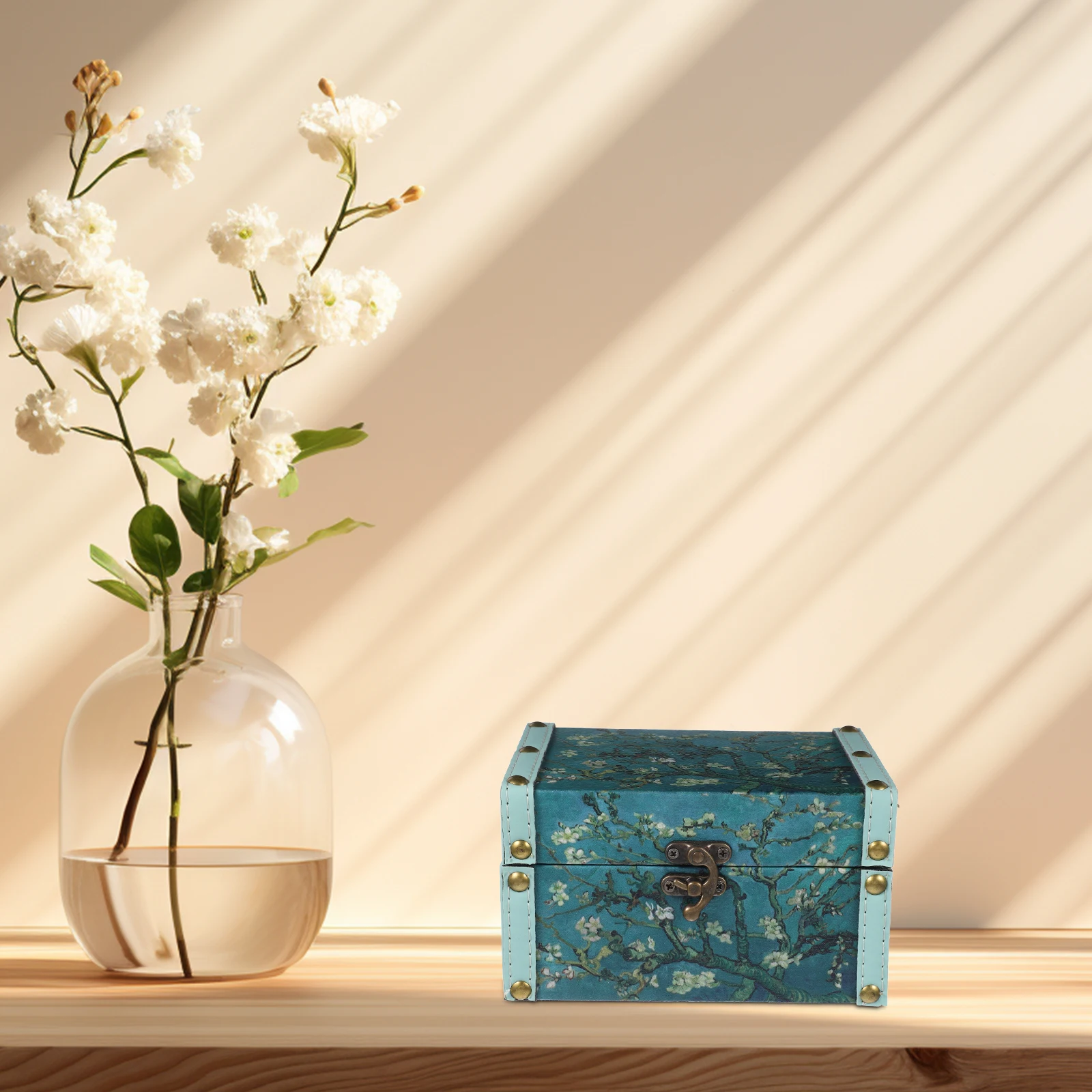 

1pcs 1 Storage Box Wooden Treasure Chest Jewelry Earring Holder Organizer Display Case Retro Home Decor Functional Attractive