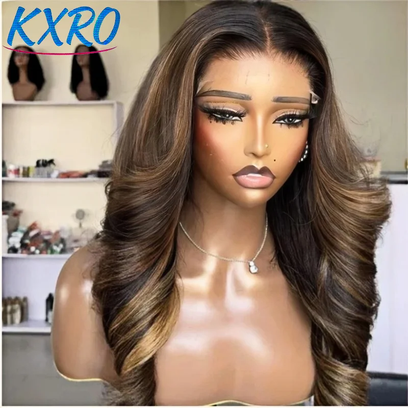Perruque P4/27 Highlight en cheveux humains, lisse ou ondulée, avec dentelle frontale, pour femme, sans colle, blond miel
