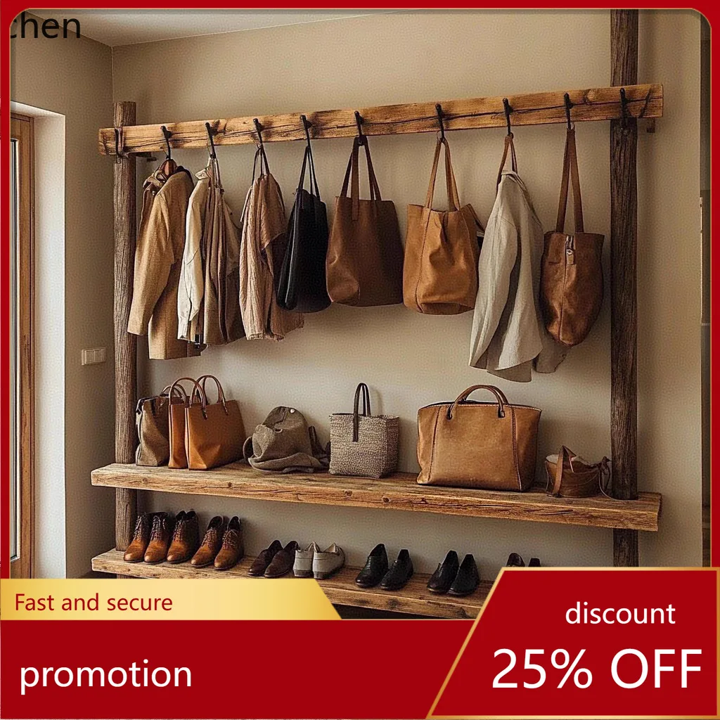 

CZ Home Use Homestay Solid Wood Coat Rack Full Solid Wood Floor-standing Coat Room Large Clothes Rack Old Elm Wood Clothes Rack