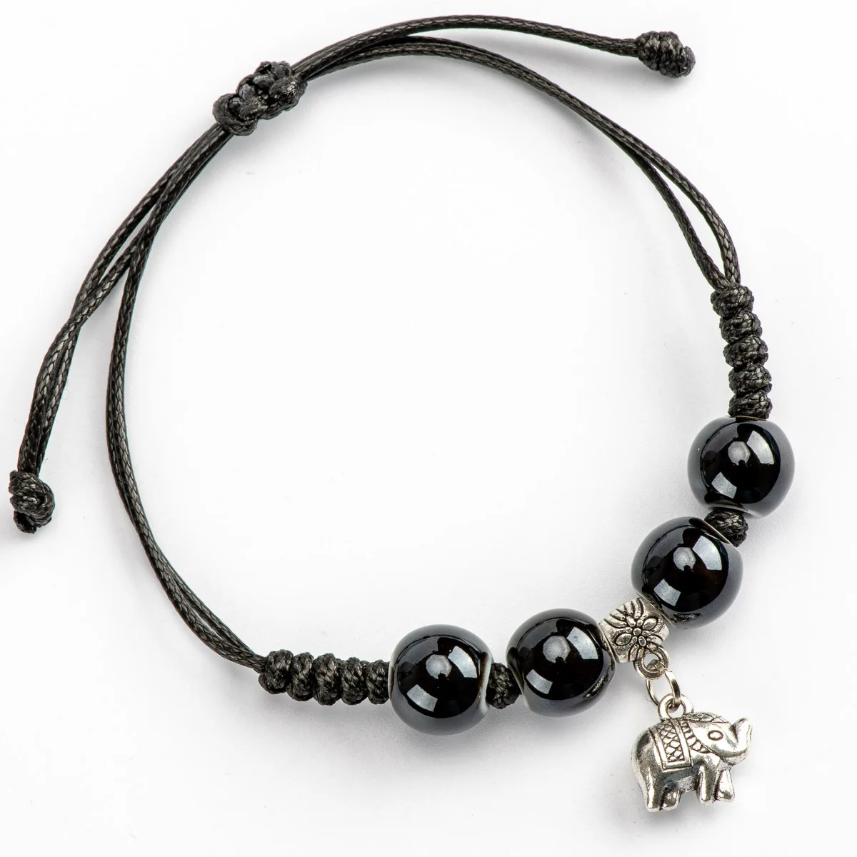 Ceramic Beads Hand-made Bracelets for women Elephant Pendant Ajustable Black bead bracelet #HY518