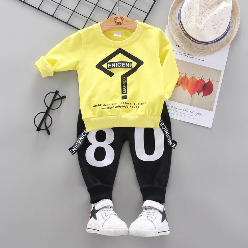 Autumn Baby Boys Cotton Hooded Clothing Set Kids Letter Coat Pants Suit For Sports Tracksuits Toddler Children Casual Outfit