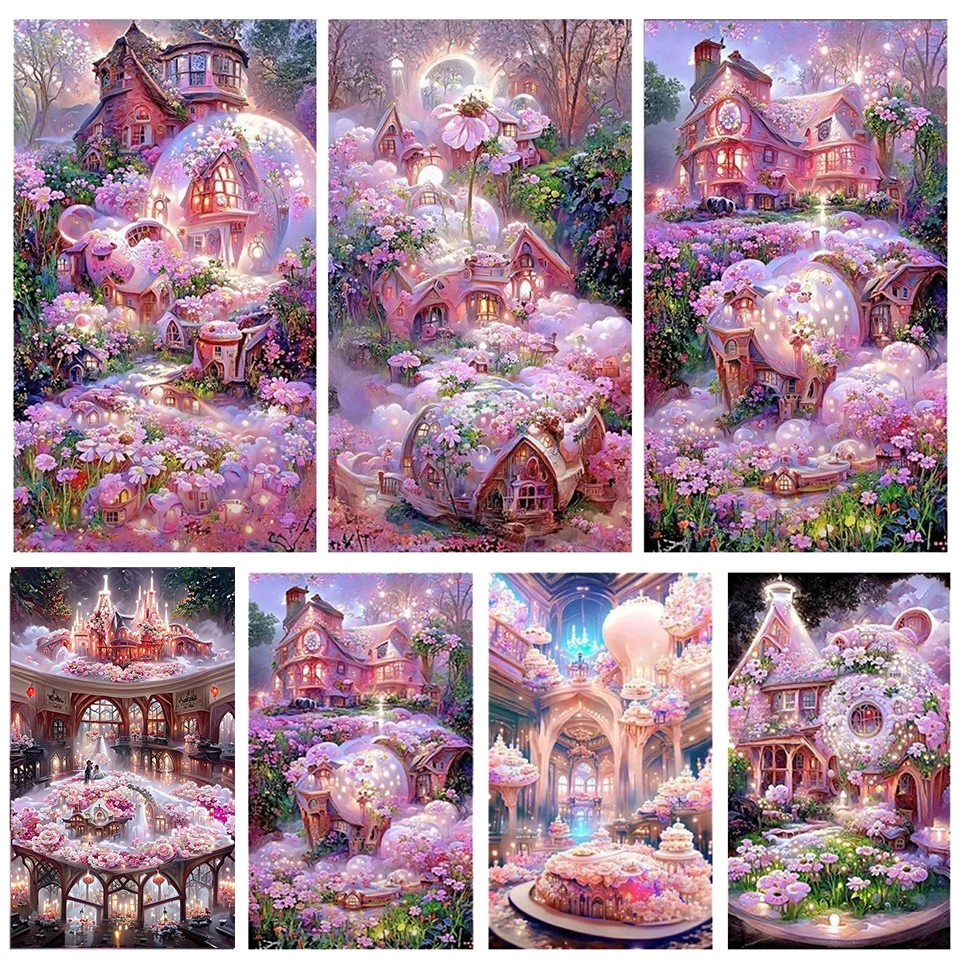 

5D DIY Diamond Painting Chateau Montrose Kits Full Round Drill Diamond Embroidery Daisy Manor Landscape Mosaic Painting A11