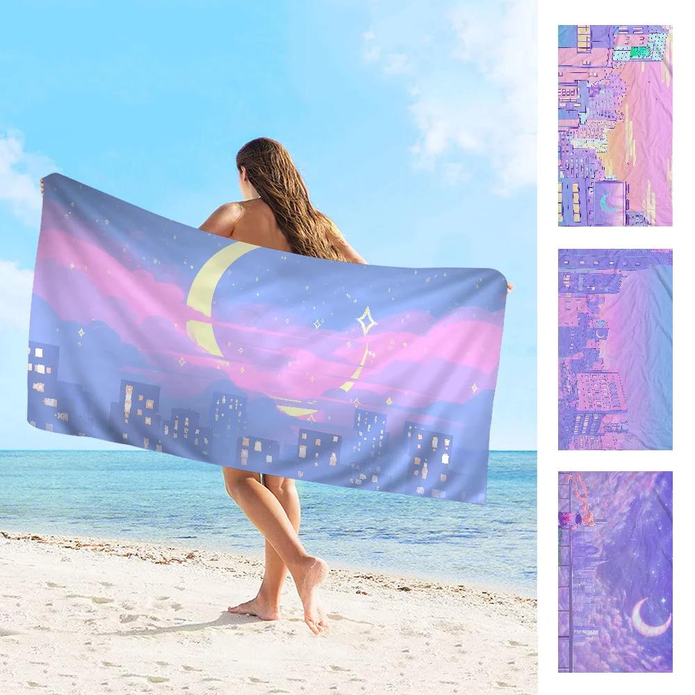 

Pink Pastel Anime Moon Landscape Towel Microfiber Beach Towel Absorbent Quick dry Yoga Swimming Resort Mountain Climbing Towel