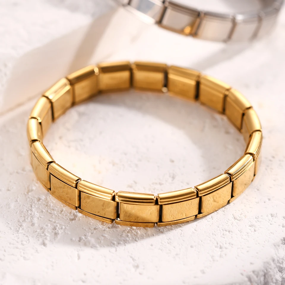 Yupsk Trendy Square Italy Stainless Steel Bracelets For Women Men HipHop Metal  Modules Stretchable Gift Birthday Party Jewelry