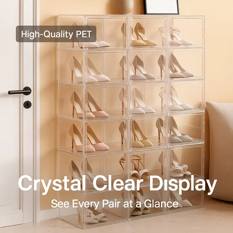 5pcs/Set Clear Stackable Shoe Boxes with Lids Acrylic Shoe Boxes with Magnetic Doors Transparent Shoes Cabinets Display Boxes