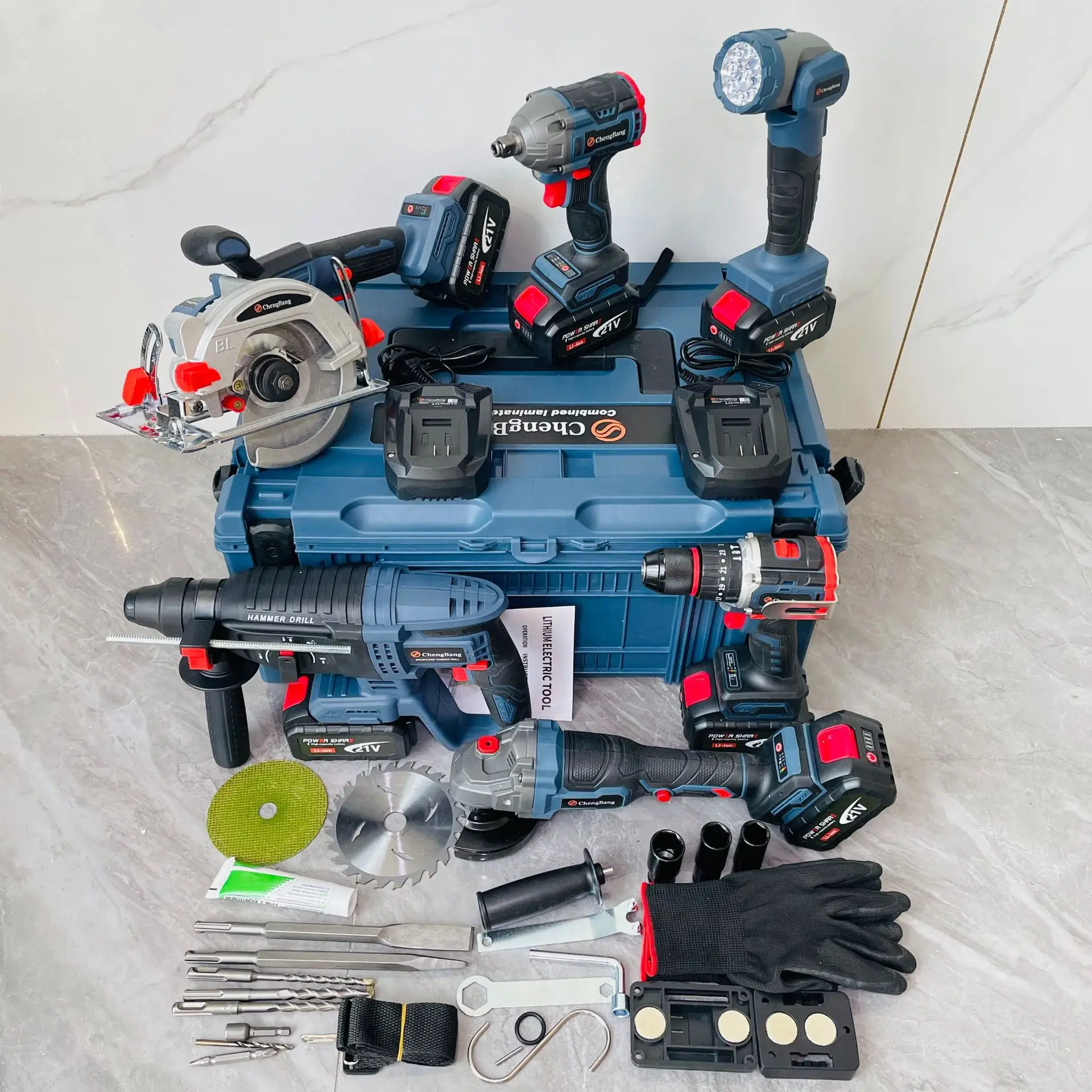 Combo Power Tools - 6-częściowy zestaw elektronarzędzi 21V z akumulatorem