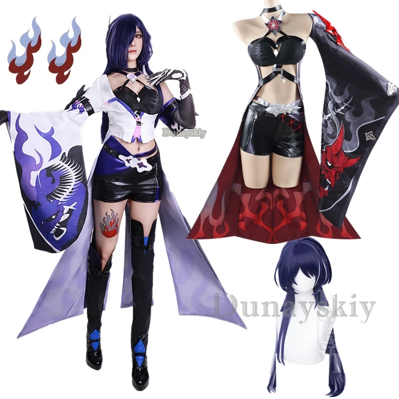 Auf Lager Acheron Cosplay Kostüm Honkai Star Rail Acheron Cosplay Kleid Outfit Perücke Schuhe Huang Quan Huang quan Prop rote Haut neu