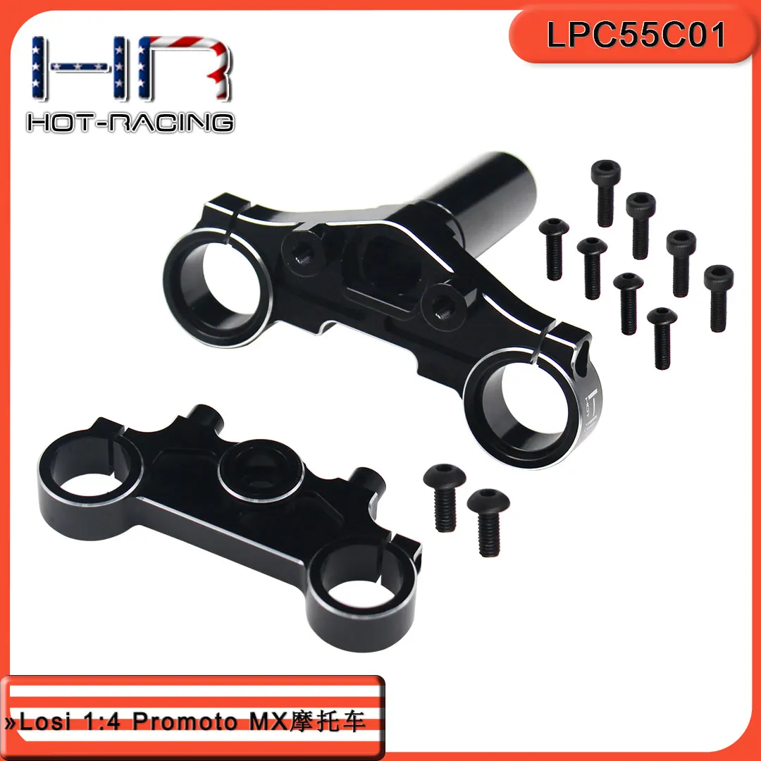 Hot Racing CNC Aluminum Triple Clamp Set Black for Losi 1/4 Promoto MX Replace LOS264004 LOS06000 LOS06002