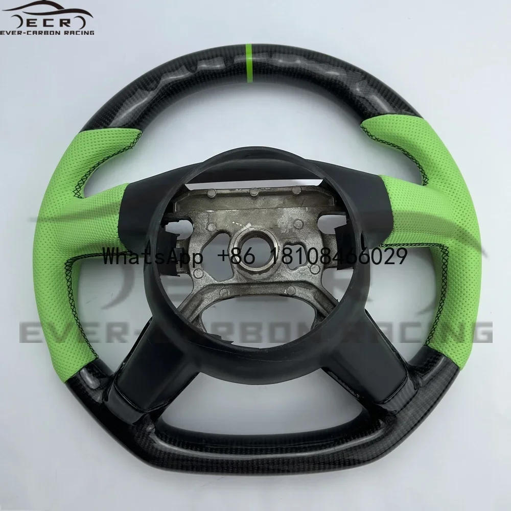 Ever-Carbon Racing ECR Best Selling Green Perforated Leather Carbon Fiber Steering Wheel For Chrysler 300c