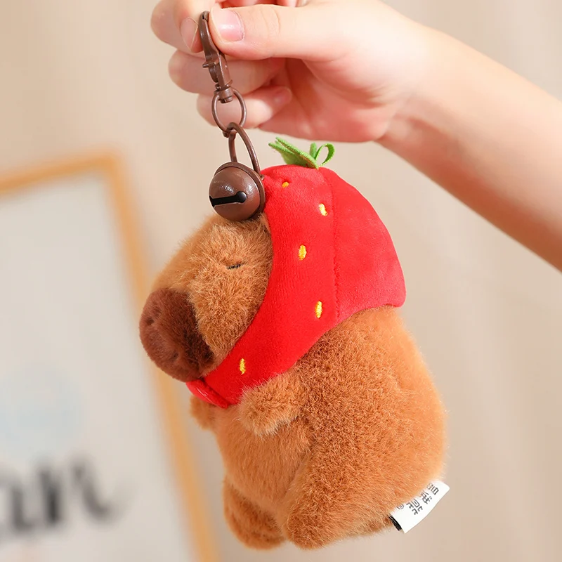 12Cm Kawaii Plushies Sleutelhanger Mini Schattige Capibara Pluche Speelgoed Stawberry Kikker Verjaardagshoed Capybara Knuffel Dier Cadeau Voor Meisje