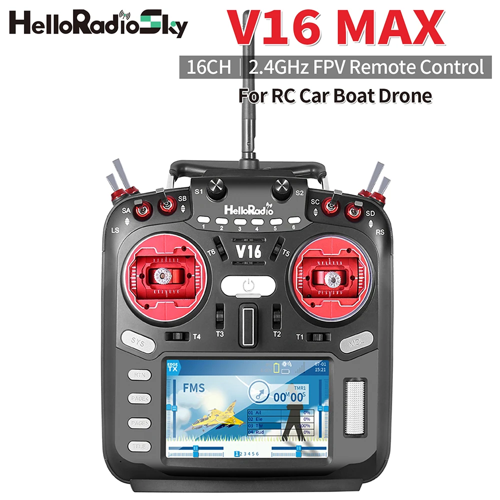 HelloRadiosky V16 MAX Remote Control 2.4GHZ 16CH 4.3In Display EDGTX Touch Screen Crossover Machine Parts for RC Car Boat Drone