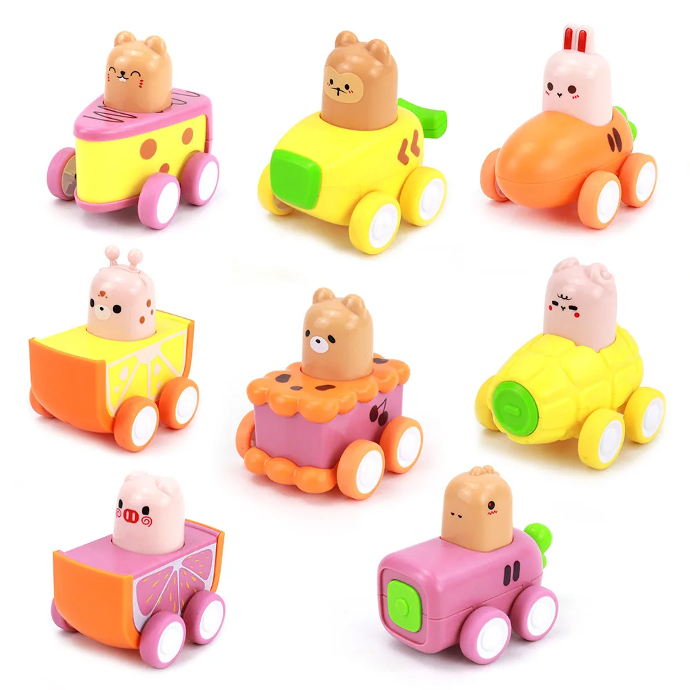 Fruit Animal Press Toy Car para crianças, carro traseiro para meninos e meninas, bebê, infantil, 1-3 anos de idade