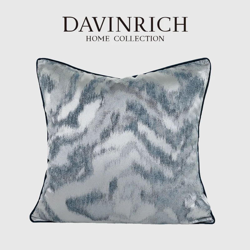 DAVINRICH Five-star Hotel Decorative Fabric Throw Pillow Covers Modern Abstract Blue Grey Marble Pattern Luxe Cushion Case 45x45