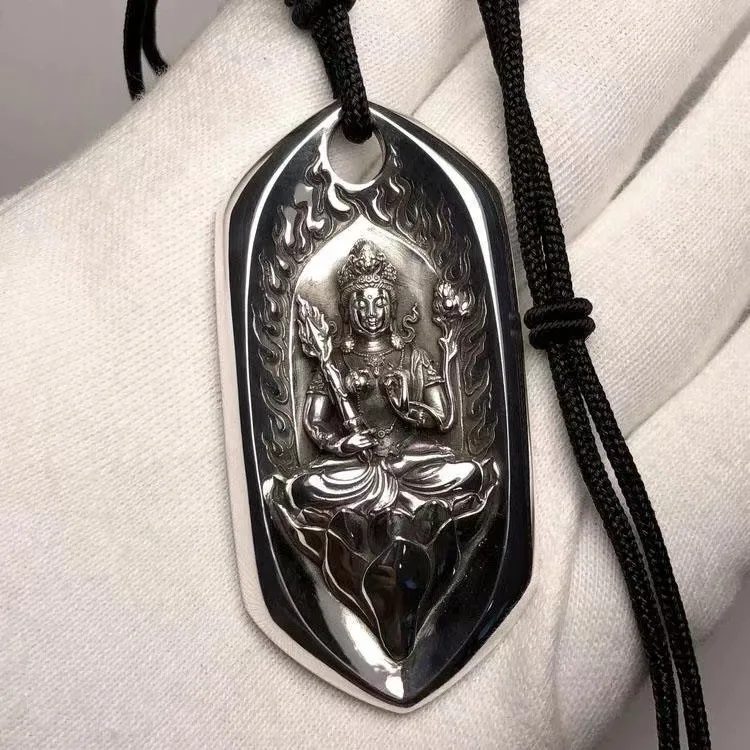 Retro Bodhisattva Pendant Men Jewelry Quality Chain Necklace Male Amulet Maitreya Buddha Lotus Statue Necklaces Lady