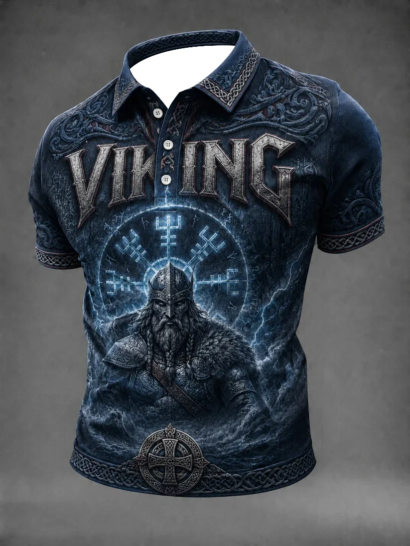 2027 Summer New Style Men's Retro Danish Viking Style 3D Printed Sports Breathable Quick-Drying Polo Shirt Couple's Version