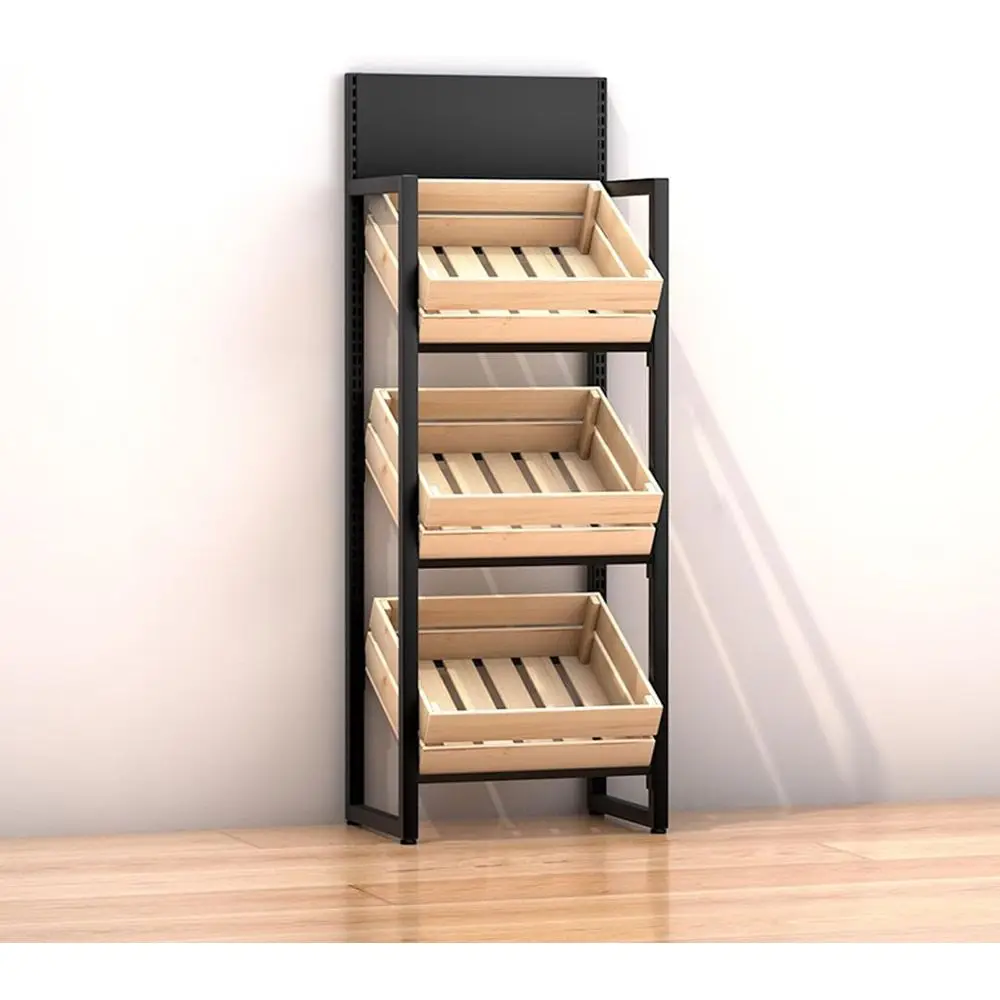 

3-Tier Wooden Vegetable Rack for Kitchen or Retail Display, Multi-Layer Storage for Produce and Bulk Items