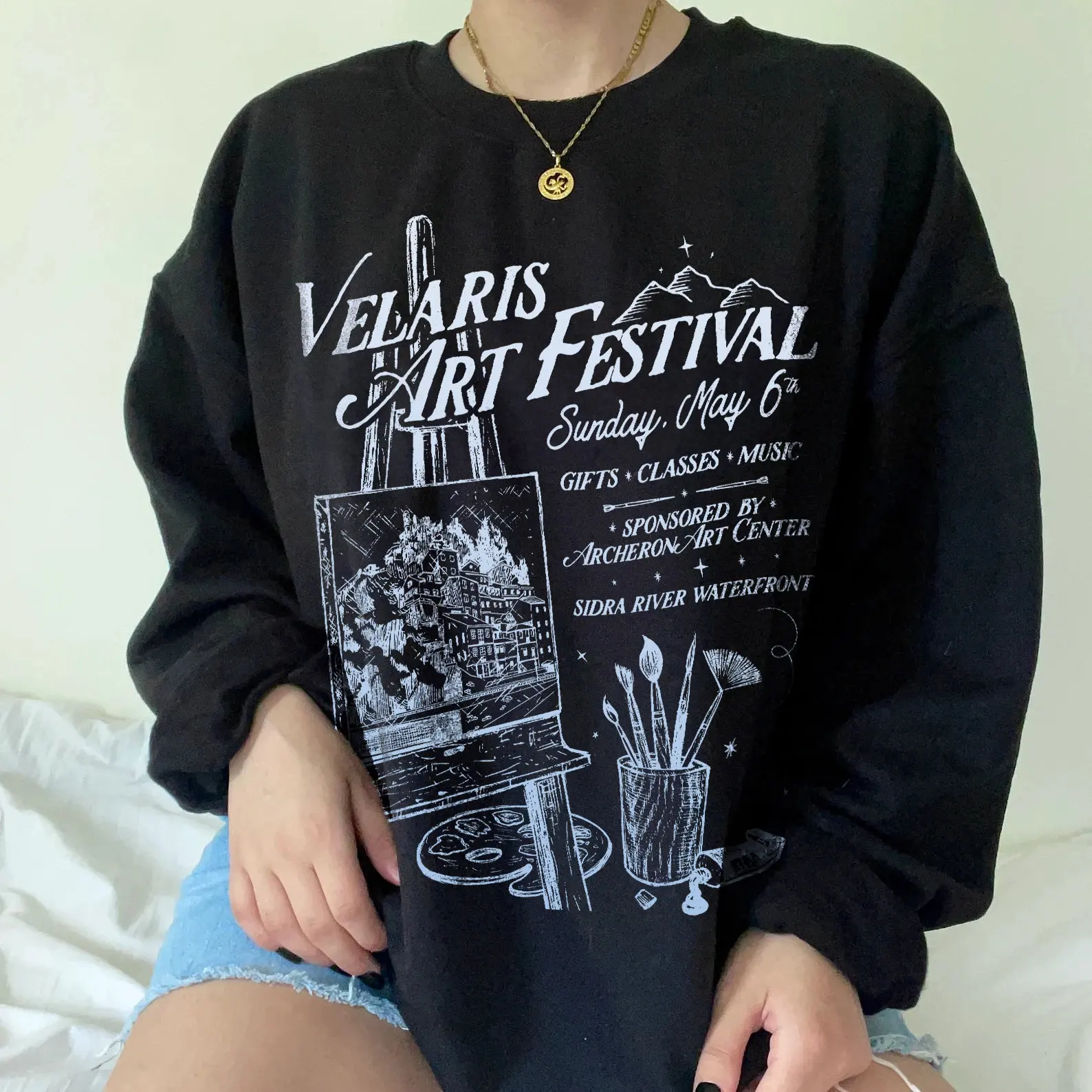 Women Y2K Top Retro Sweatshirt Velaris Art Festival Sweatshirt ACOTAR Night Court Licensed SJM Merch Bookish Sweatshirt Top