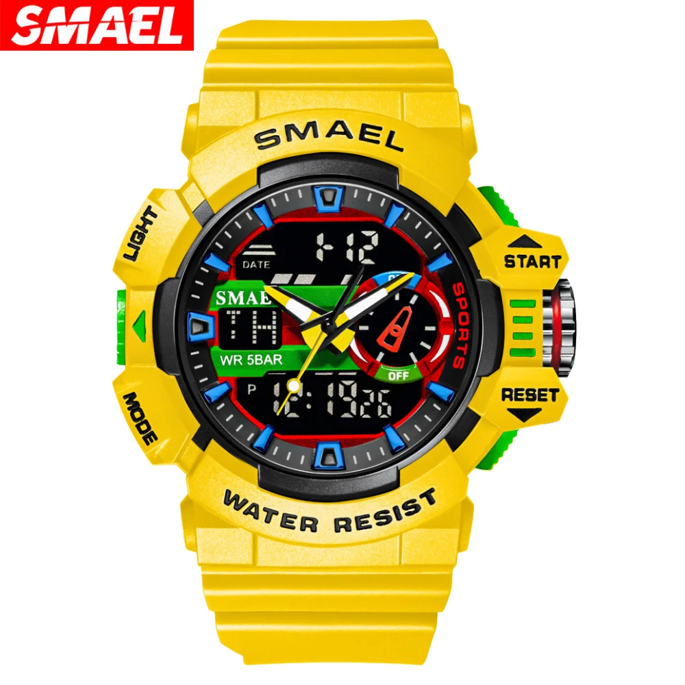 SMAEL-Relógio Eletrônico Multi Funcional Masculino, Dual Display, Alarme, Exterior, Impermeável, Lazer, 8043