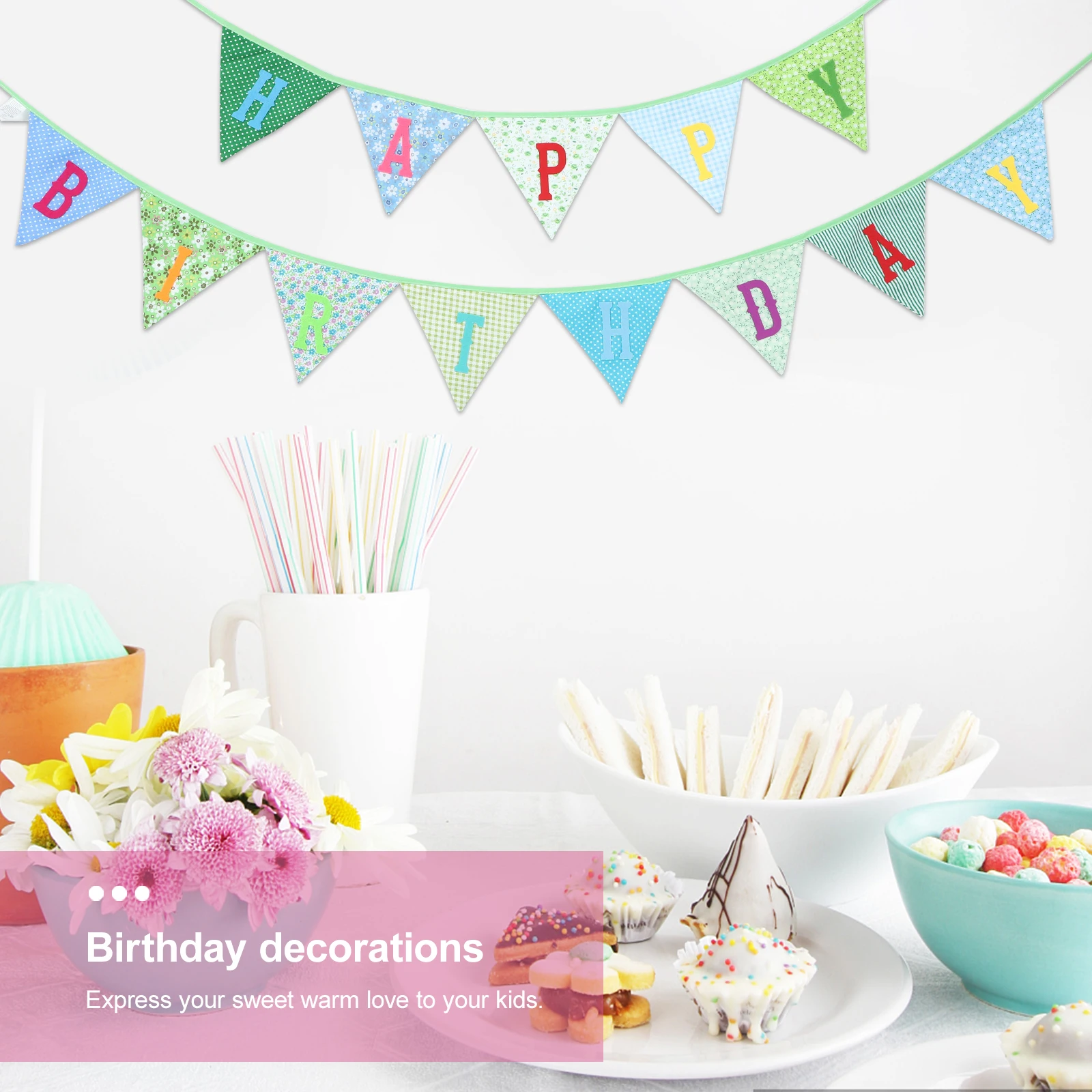 

Birthday Party Decoration Anniversary Banner Bunting Banners Decorations Triangle