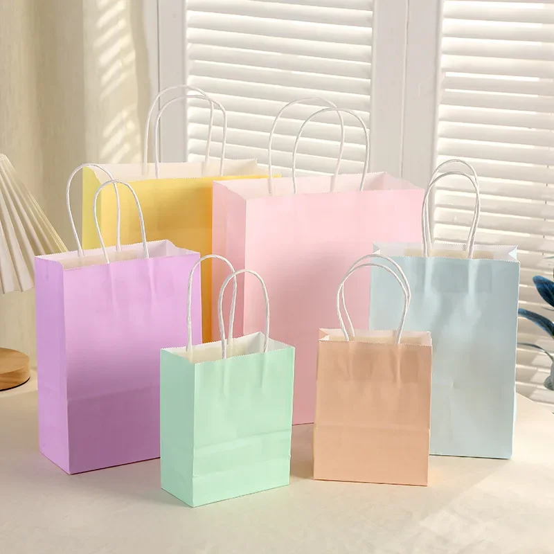 

24pcs Kraft Paper Gift Bags Blue/Pink Pastel Bags Candy Rainbow Pastel Party Decoration Baby Shower