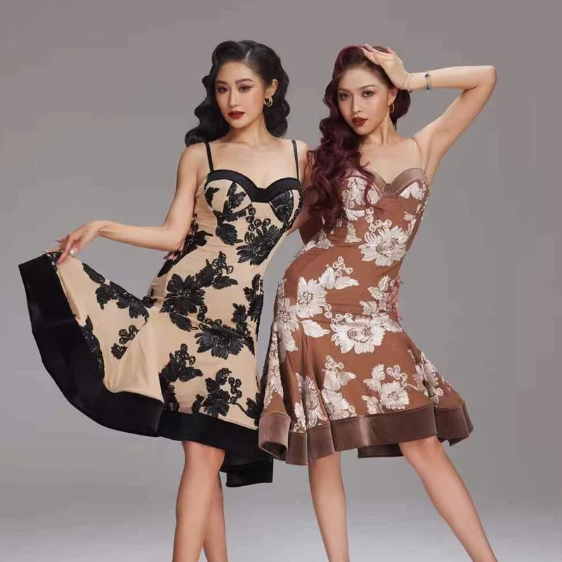Fashion Women Latin Dance Competition Costume Adults Samba Rumba Latin Dance Dress Female Performance Dancing Dresses SL13016