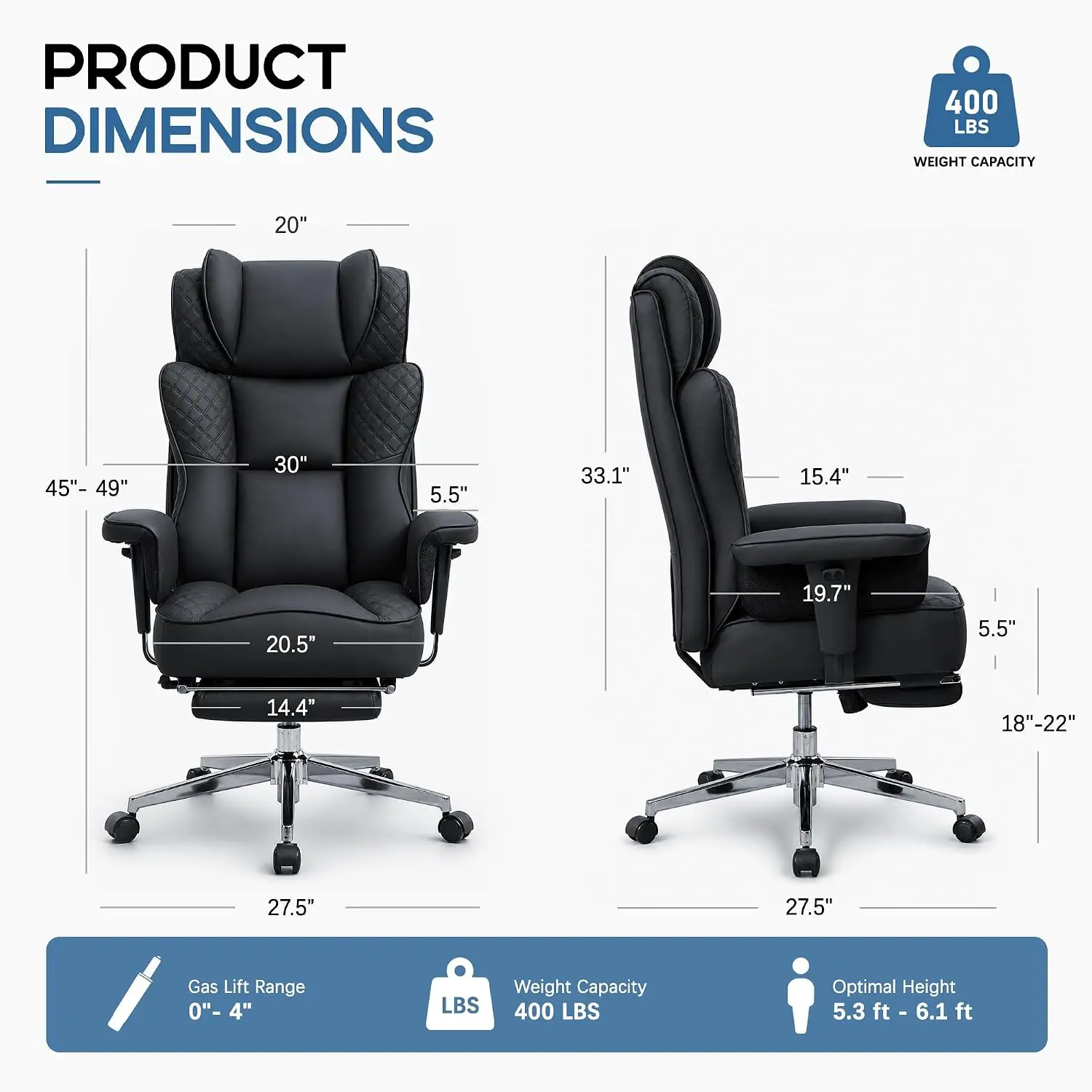 Office Desk Chair, High-Back Big and Tall Leather Chair with Footrest, Ergonomic Reclining Computer Chairs, Comfy Executive