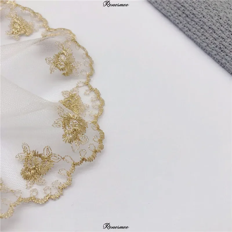 20 yardas/lote de malla de encaje dorado bordado, joyería de tul suave, accesorios de ropa hechos a mano, accesorios de encaje de tul para el hogar, 5,7 cm