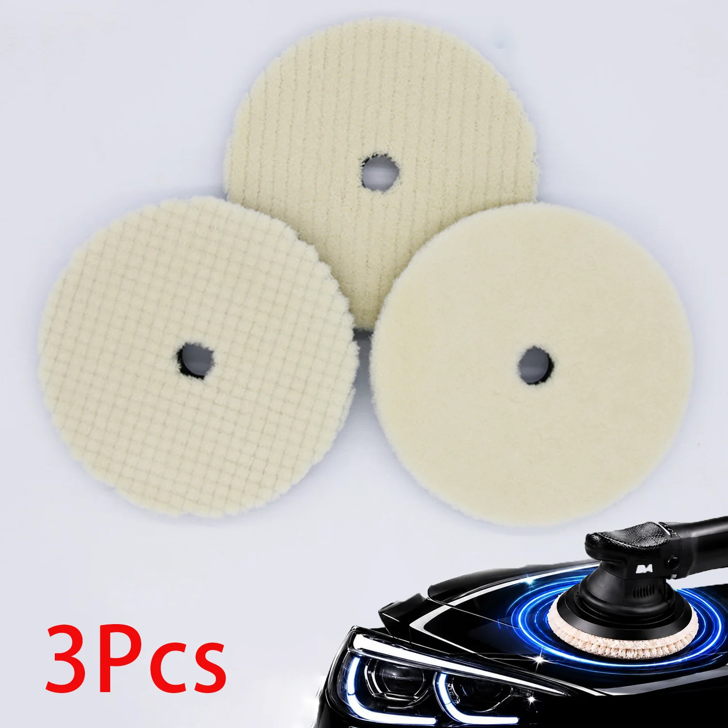Kit de 3 Peças de Almofadas de Lã para Polimento e Corte de 5/6 Polegadas, para Polidora DA, Almofadas de Correção de Pintura com Baixa Formação de Fiapos