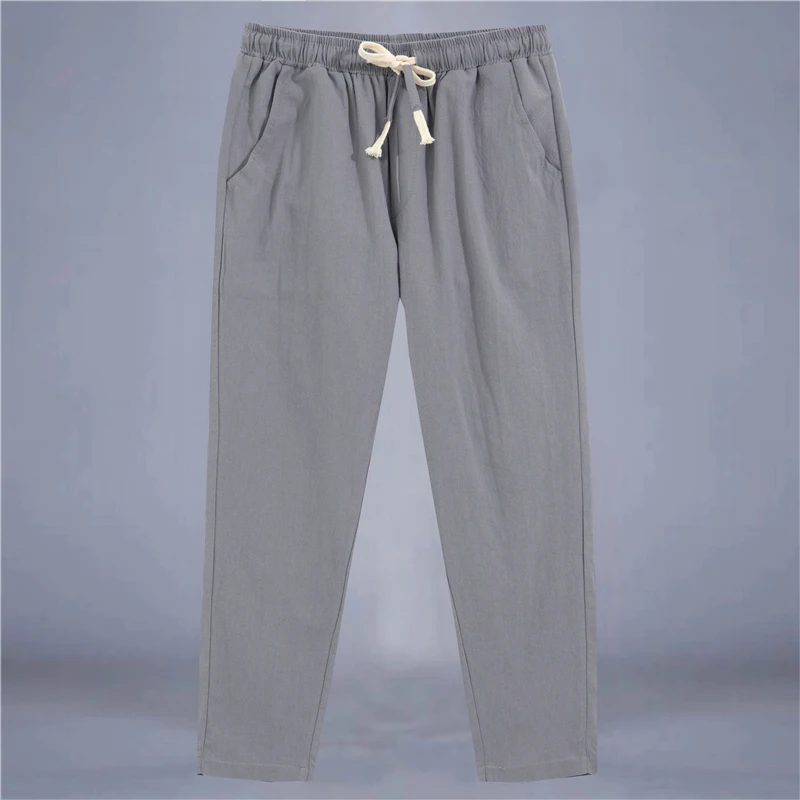 

Cotton Linen Men's Summer Thin Loose Large Size Sport Straight Leg Pants Linen Casual Trousers Nine Points Casual Pants