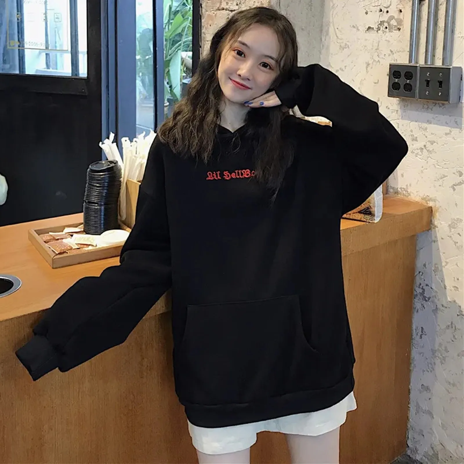 المرأة طويلة الأكمام هوديي ، فضفاض البلوز ، رسالة مطبوعة ، تنوعا يوميا ، موضة عادية ، جودة عالية