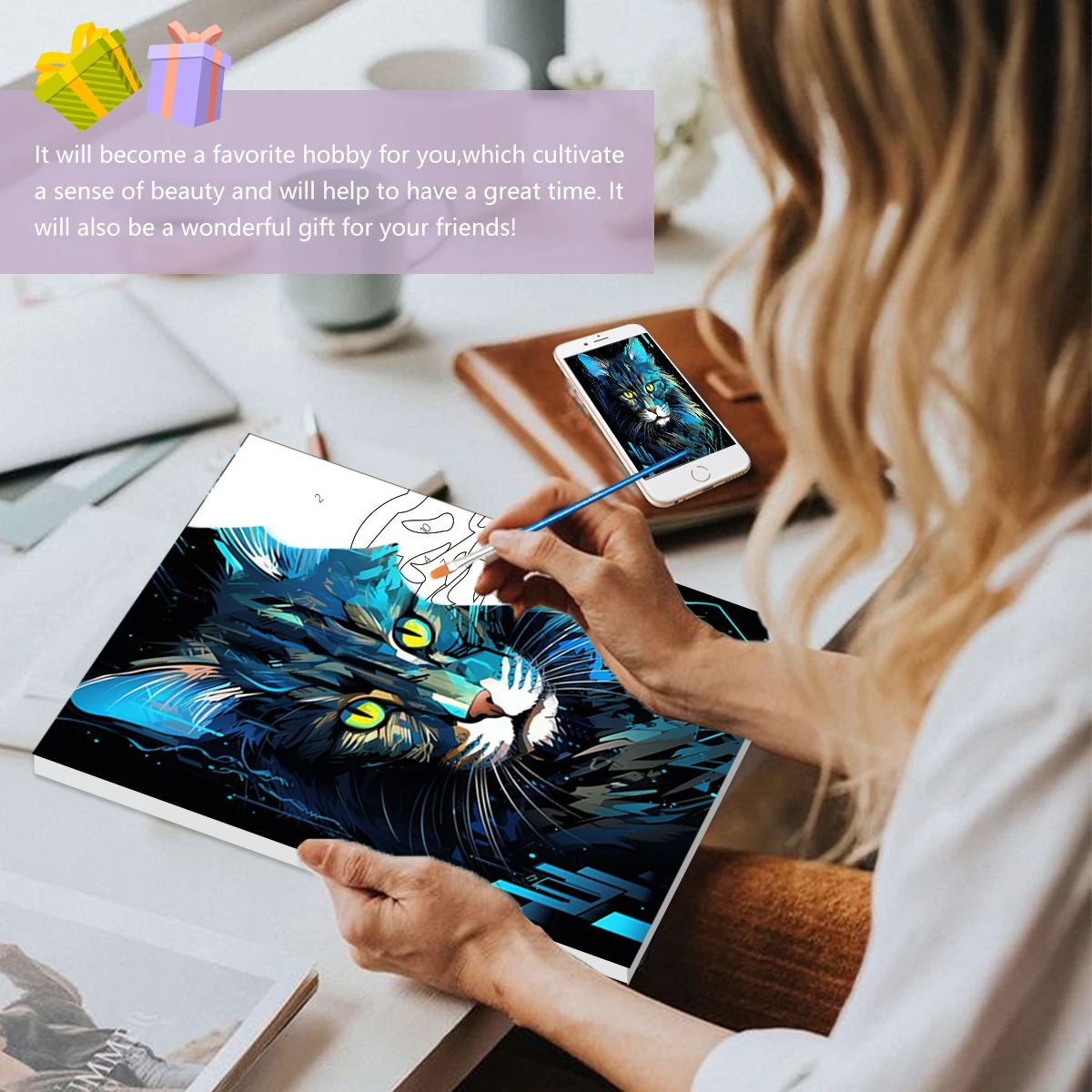 

SDOYUNO Paint By Numbers For Beginner Coloring By Numbers Blue Cat Animals 20x30cm ready Frame Canvas Decorative Set Wall Decor