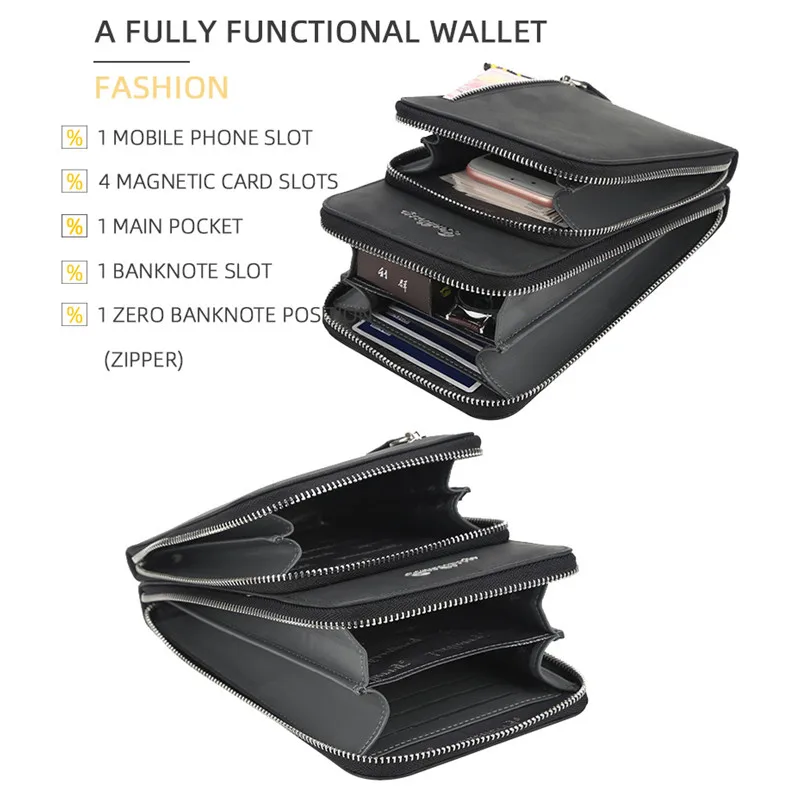 Men's Crossbody Bag European Vertical Phone Bag Multi-functional Zipper Small Casual Travel Bag