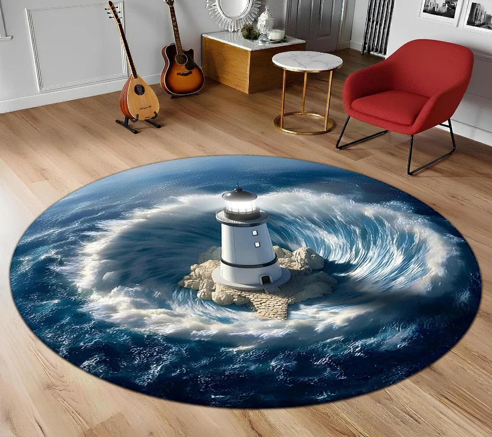 Arctic Penguin Ice Snow Scene print Circle Rug living room sofa rug game room entryway home decor Non Slip Rug Present
