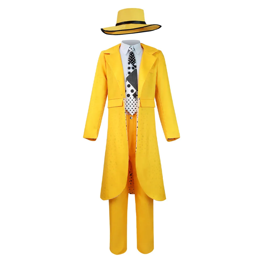 Movie The Mask Cos Jim Carrey Cosplay Costume Outfits Mask Yellow Clothes Outfits For Men Roleplay Halloween Carnival Party Suit