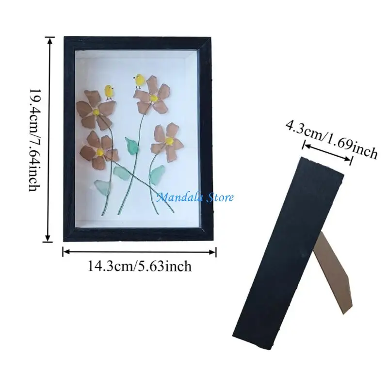 U2JC Forget Not Flower Bird Sea Glass Art Handmade Sea Glass Artwork Ornament