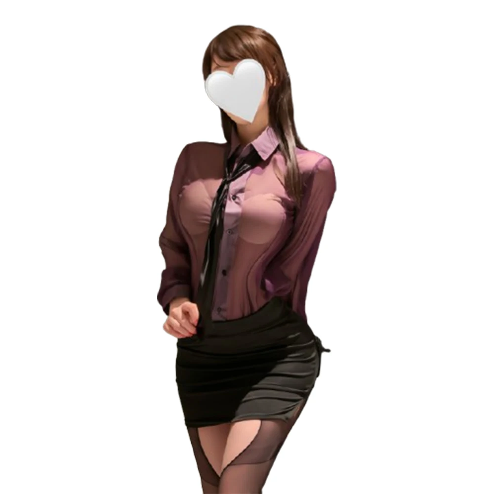 

Women Office OL Secretary Uniform Lingerie Set Pure Desire Style Slim Fitting Shirt Bodycon Mini Skirt Outfit Nightwear Costume