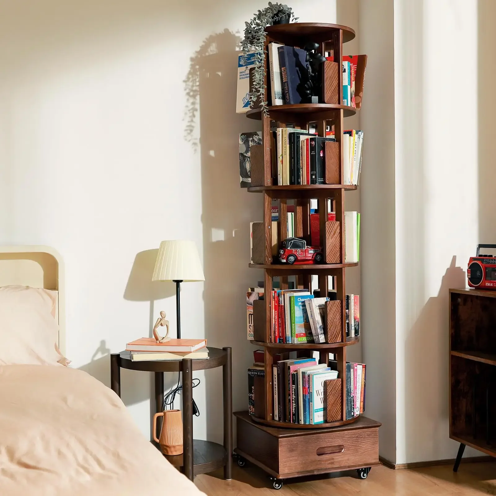 72 tall bookcase 1 drawer 360 rotating rotating bookshelf