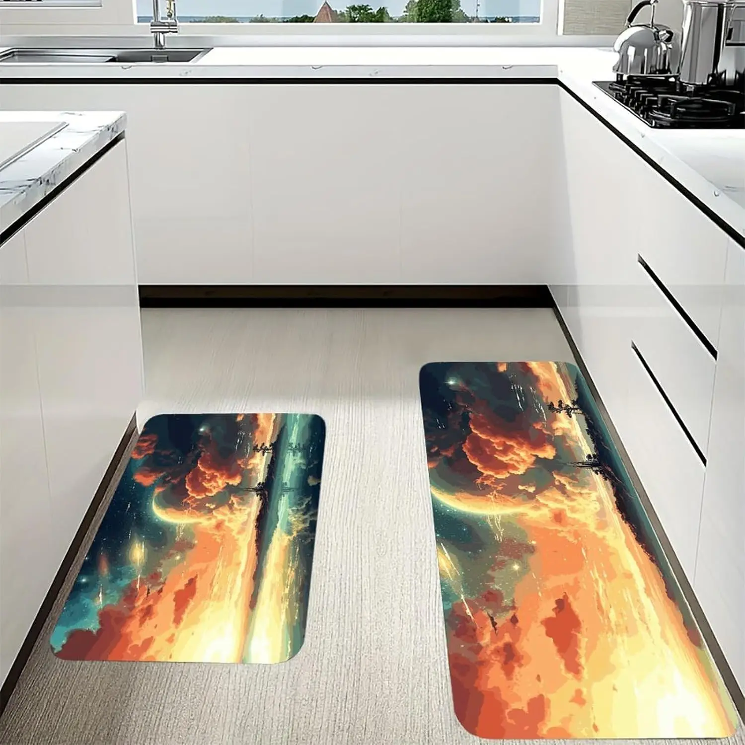 1PCS Fantasy Sci-Fi Landscape Door Mat Spaceship Planet Sky Floor Rug, Futuristic Art Entrance Carpet for Gaming Room Home Decor