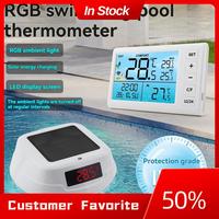 AT03 Top RGB Atmosphere Light Wireless Pool Thermometer, Solar-Powered With LED Digital Water Temperature Display