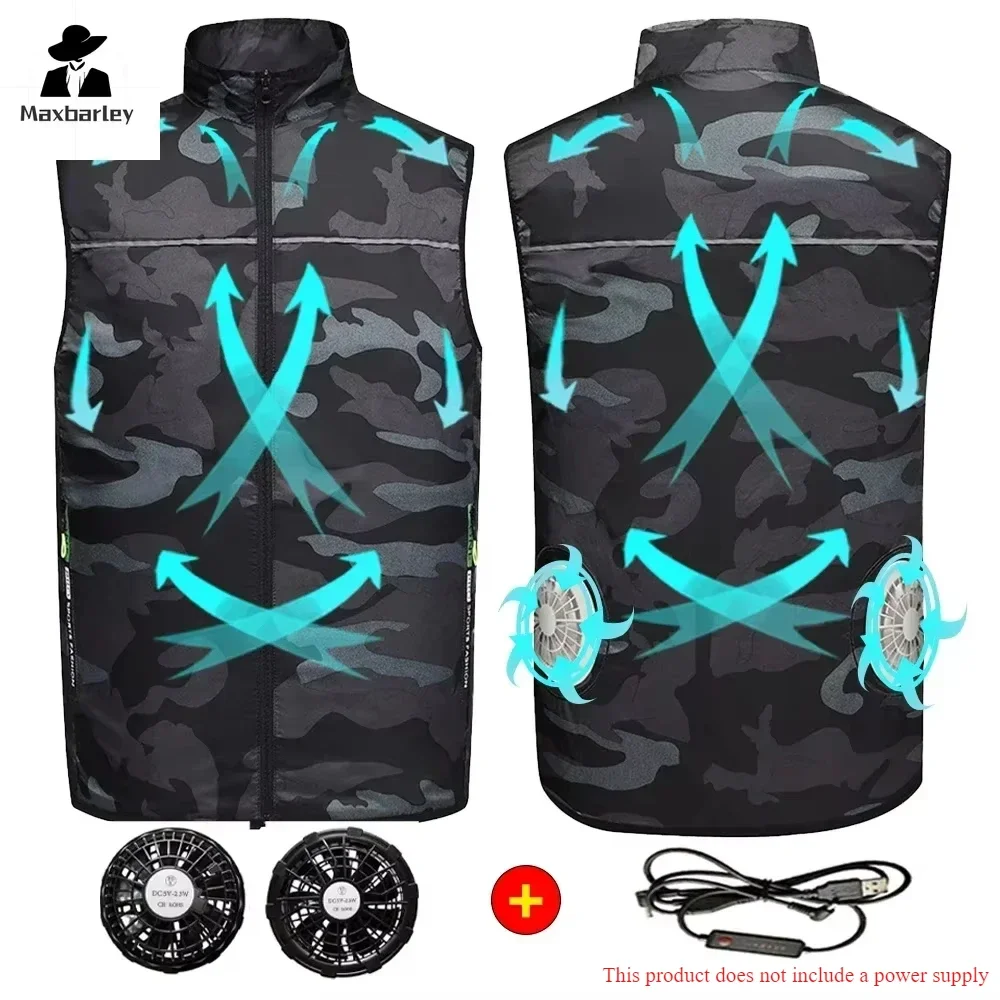 Men's Cooling Vest with Fan - Outdoor Air Conditioner Jacket USB Rechargeable Sun Protection Work Wear for Summer Hiking Fishing