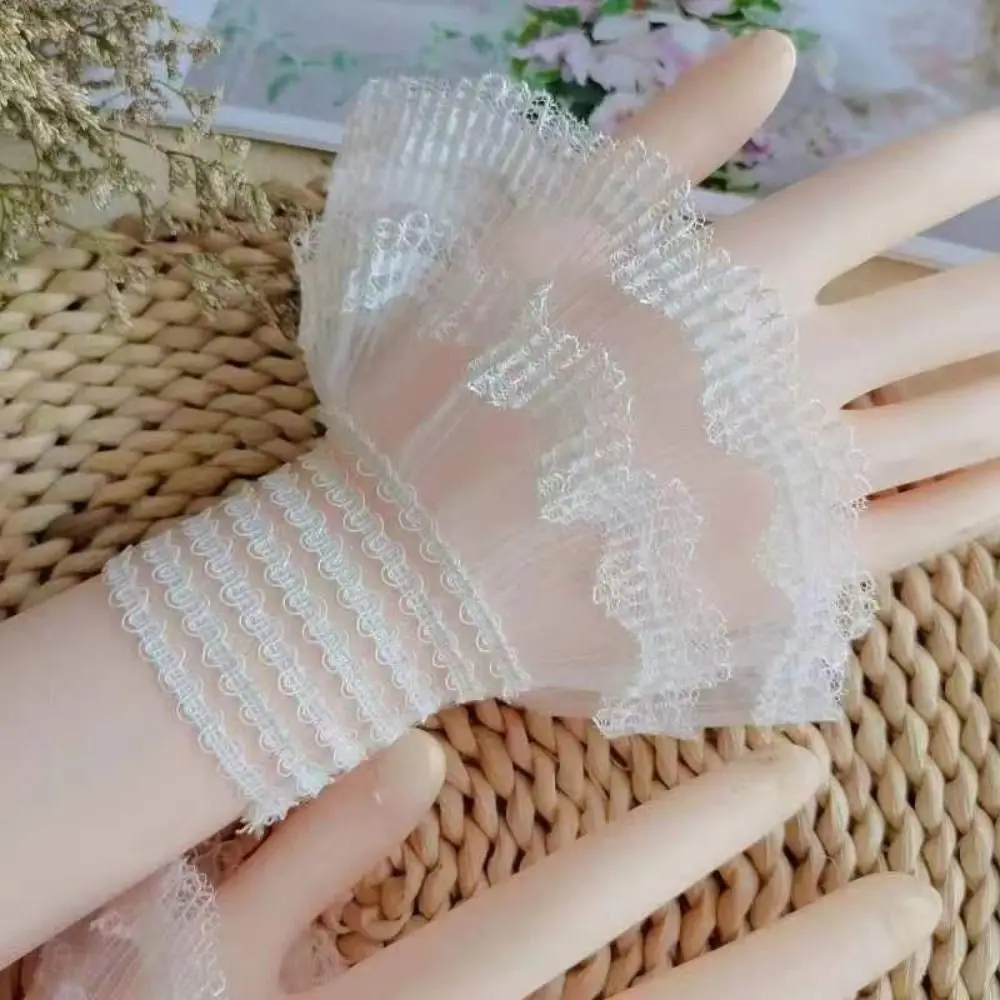 1Pair Sun Protection Arm Cover Gloves Sweater Decorative Lace Cuffs Ruffles Elbow Sleeve Detachable Sleeve Cuffs Fake Sleeve