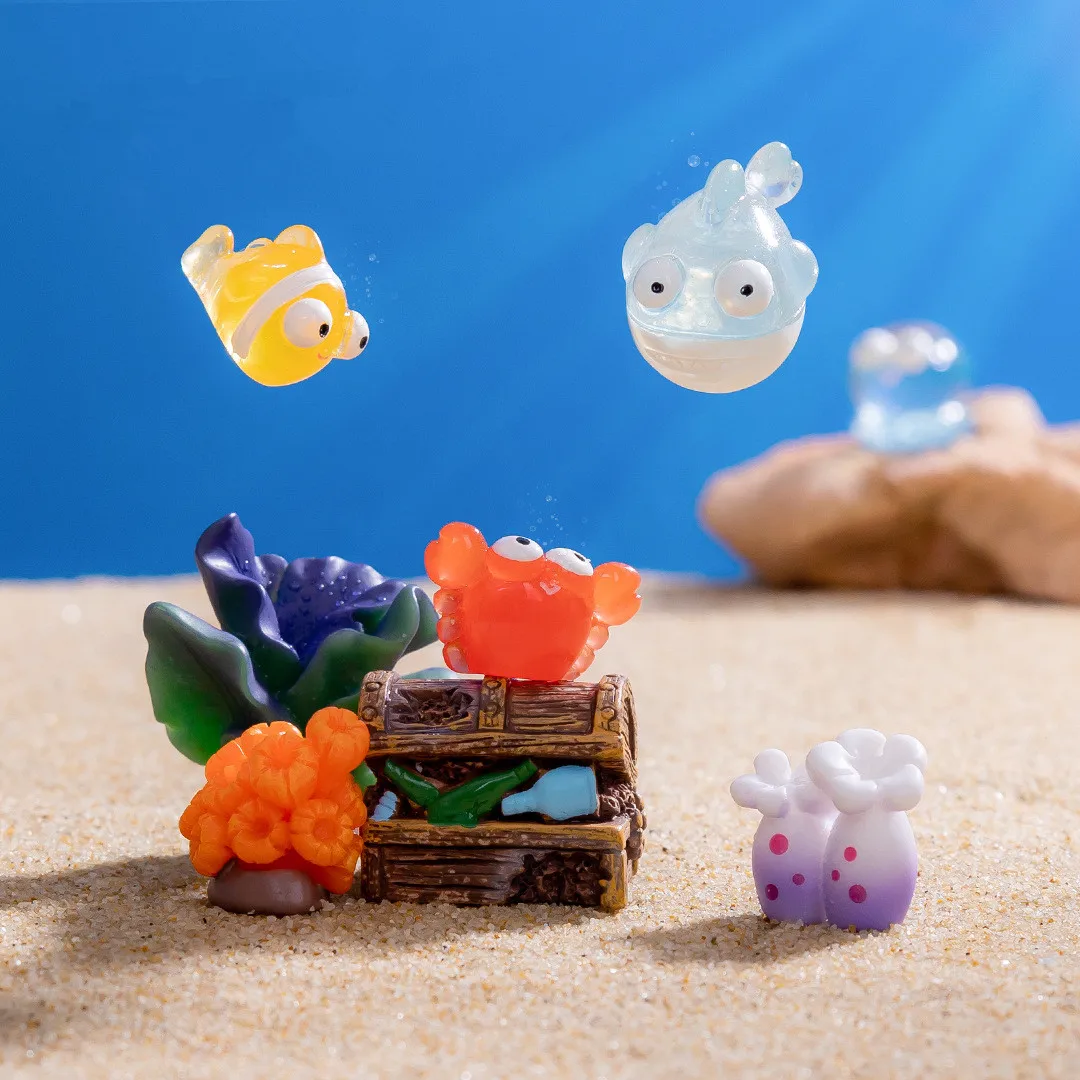 Figurines Miniatures Cute Mini Marine Animals Fish Coral Micro Landscape Ornaments For Fish Tank Aquarium Decoration Accessories