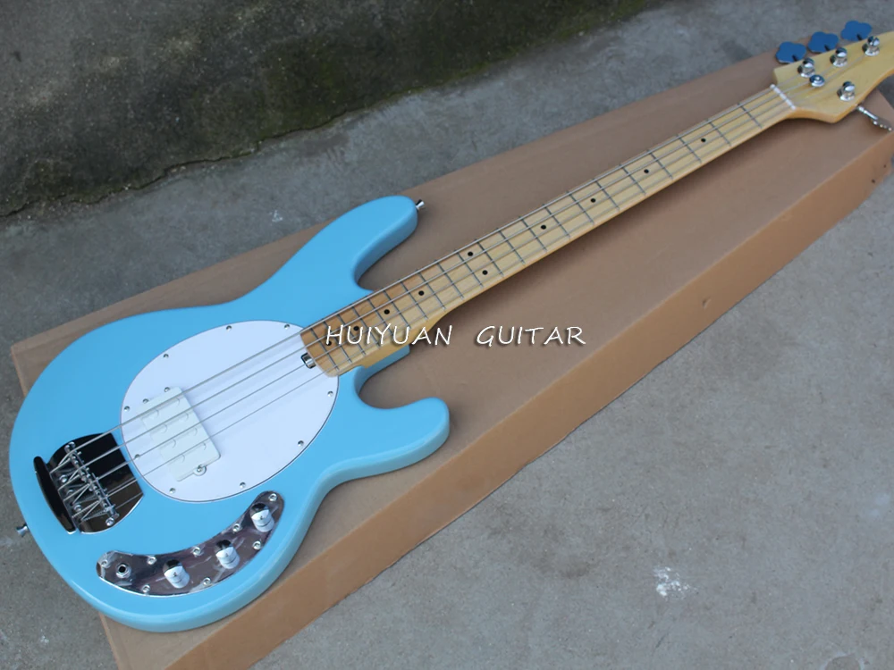 4 Strings Sky Blue Electric Bass Guitar with Maple Fretboard,White Pickguard