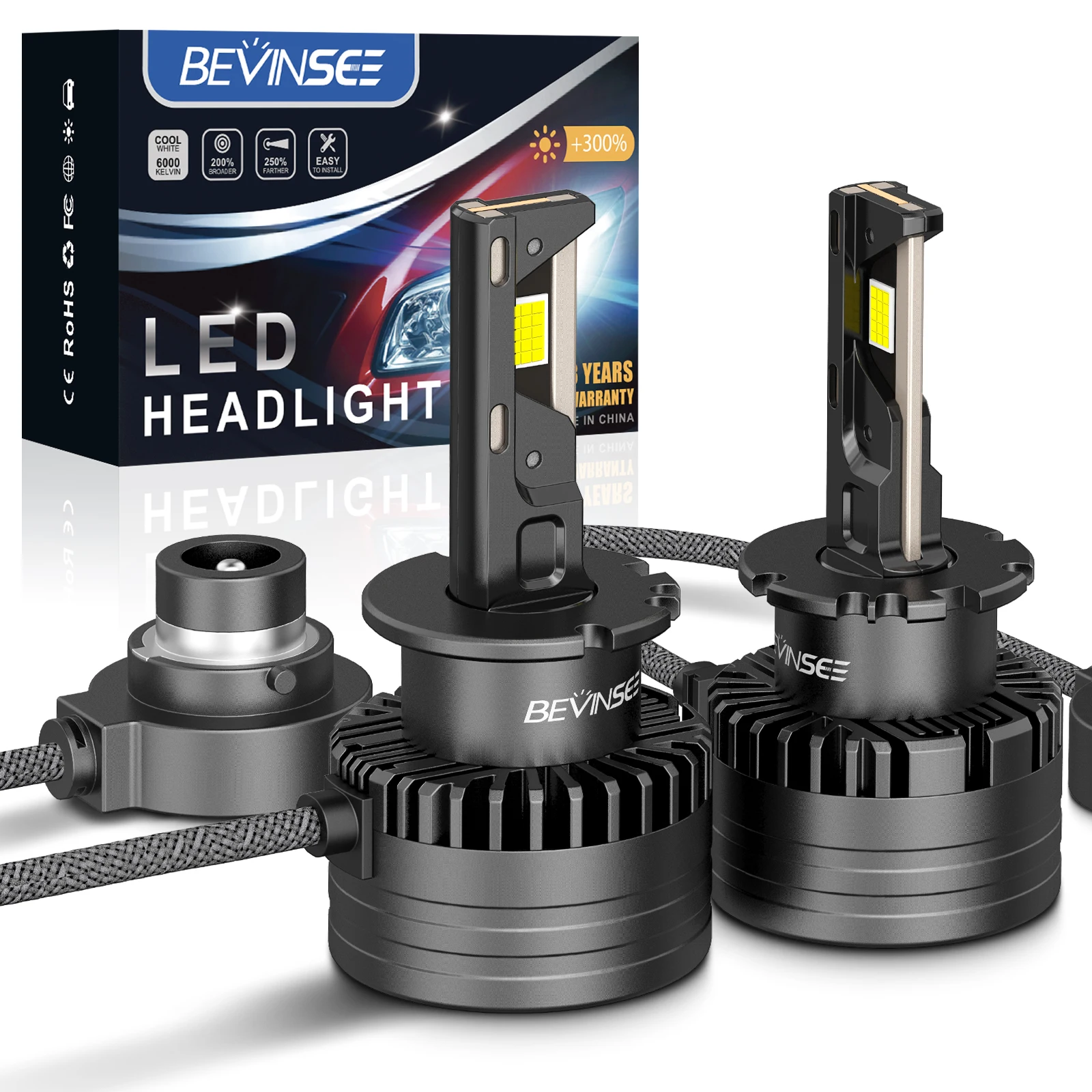 BEVINSEE D2S D2R LED CANBUS 1:1 HID Ксеноновый комплект для замены D1S D1R D1R D3S D3R D5S 80W 8000LM Супер яркие автоматические фары Plug &Play