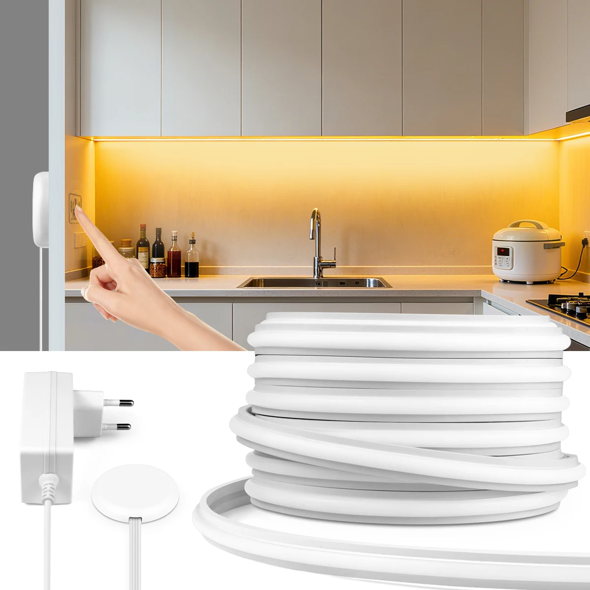 Lampe LED COB auto-adhésive sous-meuble, lumière de cuisine tactile, Gel de silice à intensité variable, néon, bande 2m 3m 5m 10m, éclairage décoratif