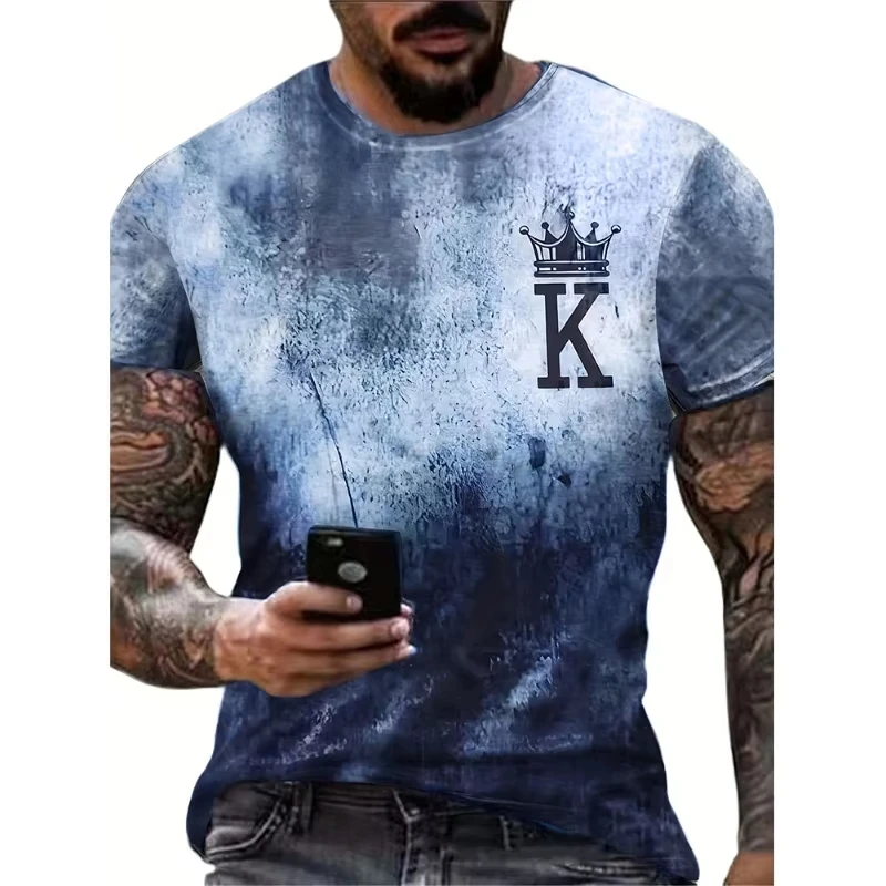 

Newest Summer Men T-shirt 3D Print Fashion K Letter Tops TeesMen Clothes Men Retro Short Sleeve Clothing Men Oversized Shirt