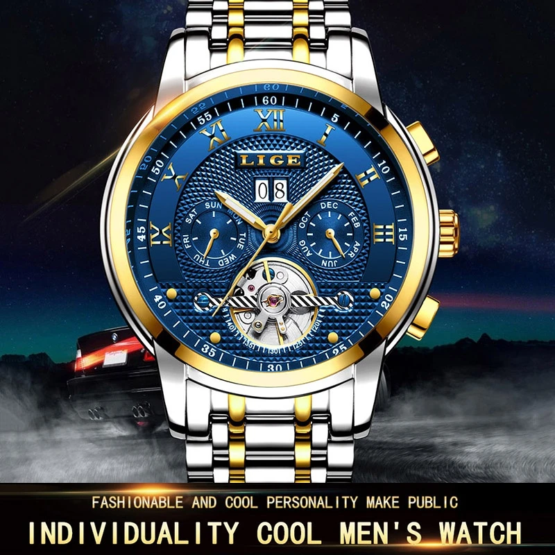 LIGE Men Mechanical Watches Fashion Top Brand Luxury Business Automatic Watch Man Casual Waterproof Wristwatch Relogio Masculino