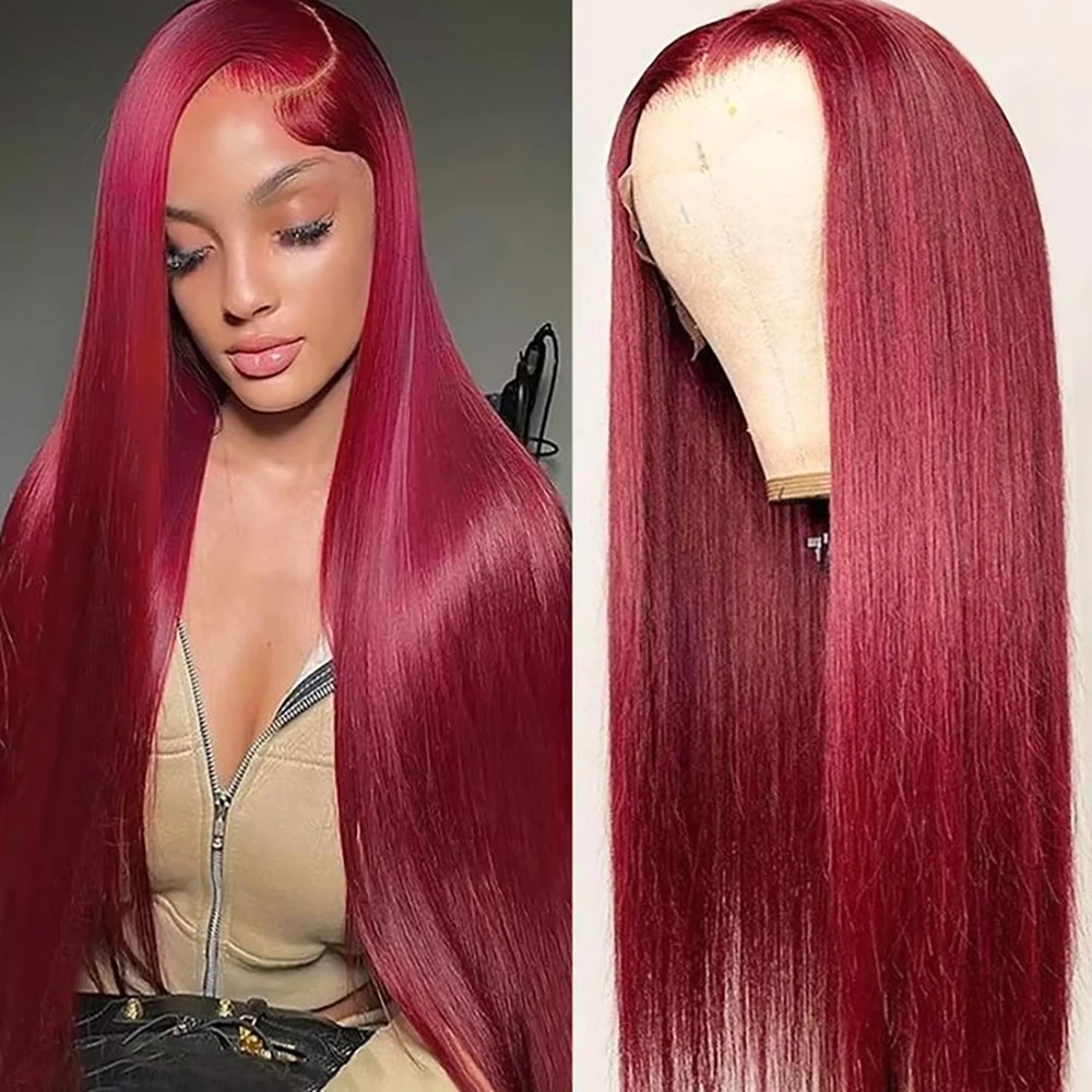 

99J Burgundy Straight Hair Wig 13x4 13x6 HD Transparent Lace Front Wig Pre-Plucked 100% Human Hair Wig 180 Density For Women