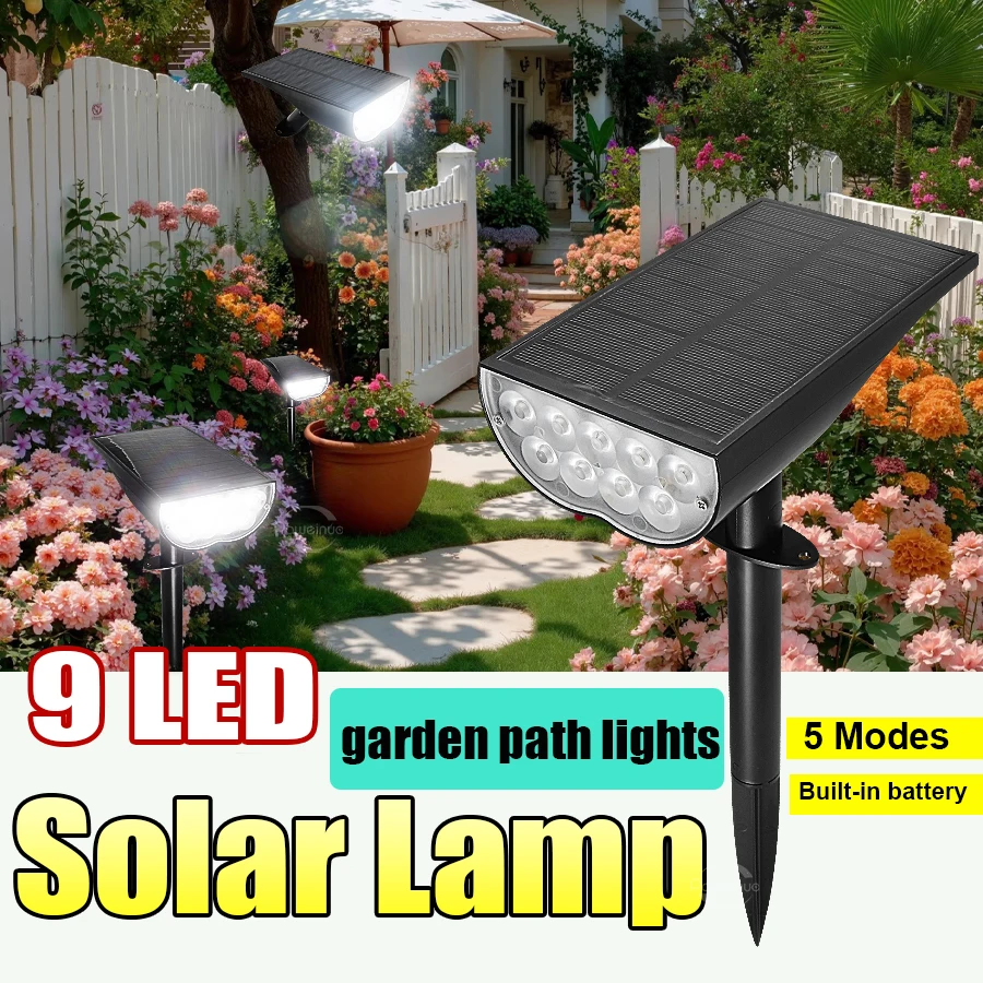 

9-светодиодная солнечная лампа, светодиодный светильник для газона, датчик от заката до рассвета, уличный прожектор для садовой дорожки для украшения двора, ландшафта