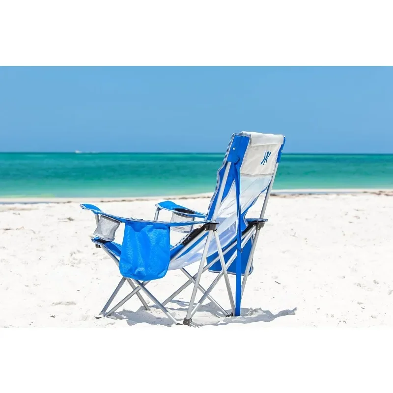 Beach Sling Chair with Cooler Pocket, Folding Camp Chair with Detachable Pillow for Outdoor Relax